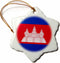 3dRose orn_158274_1 Flag of Cambodia-Cambodian Red Blue with White Angkor Wat Hindu Buddhist Temple-Red-Snowflake Ornament, Porcelain, 3-Inch...