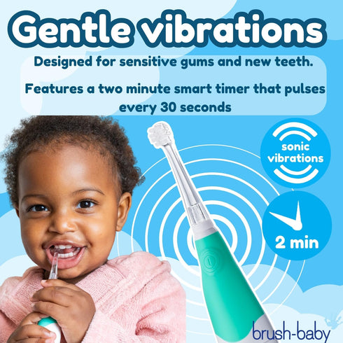 brush-baby BabySonic Infant and Toddler Electric Toothbrush for Ages 0-3 Years - Smart LED Timer and Gentle Vibration Provide a Fun Brushing Exper...