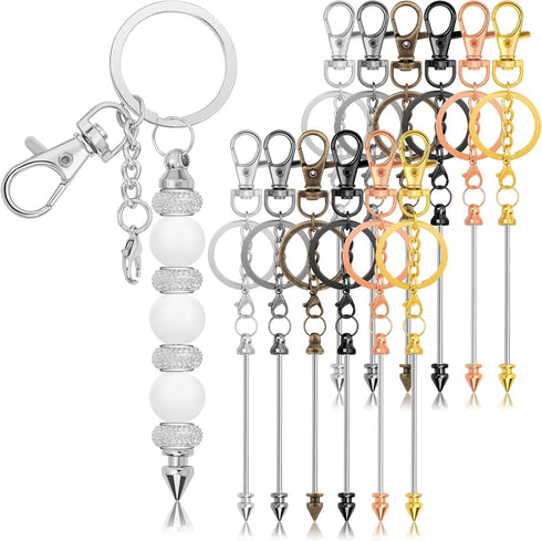 12Pcs Beadable Keychain Bar Bulk, Colorful Plating Alloy Beaded Keychain, Blank Keychain Making Supplies DIY Keychain Supplies for Pendant DIY Pro...