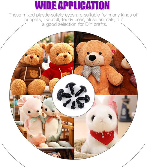 Swpeet 190Pcs Black Assorted Sizes Plastic Safety Eyes and 10 Pcs Noses Set for Doll, Puppet, Plush Animal Making and Teddy Bear...