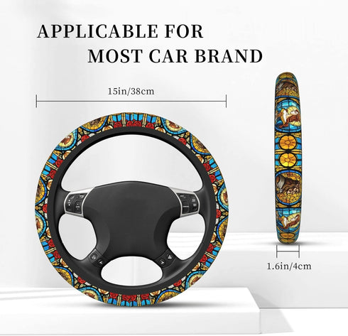 Beauty and Beast Fairytale Glass Elastic Steering Wheel Cover, Universal 15 Inch Suitable for Women, Non-Slip Car Accessories...
