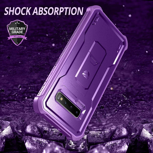 Dexnor Samsung Galaxy S10 Plus Case - Heavy Duty Military Grade Protection with Built-in Screen Protector & Kickstand - Purple...