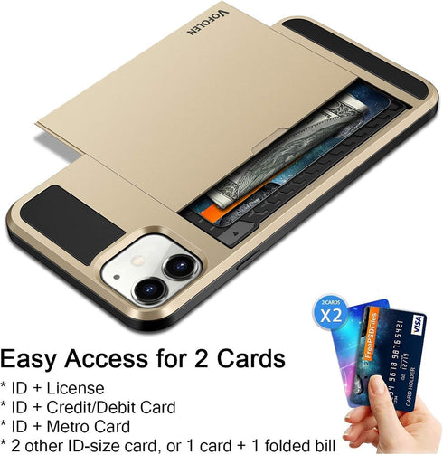 Vofolen Compatible with iPhone 12 Case 5G Wallet Cover Credit Card Holder Slot Sliding Back Pocket Anti-Scratch Dual Layer Protective Compatible w...