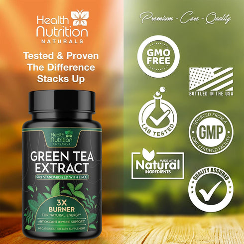 Green Tea Extract Pills - 98% Standardized EGCG 1300mg for Natural Extra Strength Energy - Supports Heart & Antioxidant Health Herbal & Immune Sup...