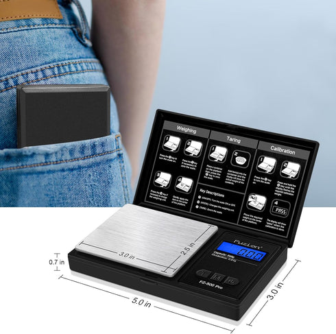 Fuzion Digital Pocket Scale .01 Gram Accuracy, 500g Digital Gram Scales for Small Food, Jewelry, Herb, Spice, Coin - Weight Gram and Oz - 100g Cal...