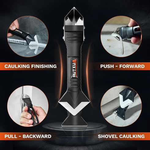 Silicone Caulking Tool, 3 in 1 Caulking Finishing Tool Kit(Stainless Steelhead), Scraper Tool, Grout Removal Tool, Caulk Remover for Bathroom, Kit...
