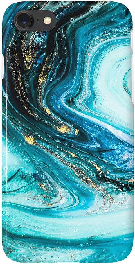 uCOLOR Turquoise Blue Gold Marble Case Compatible with iPhone 6S/6/8/7/SE 2nd/SE 3 (2022) 4.7" Cute Matt Slim Soft TPU Protective Case...