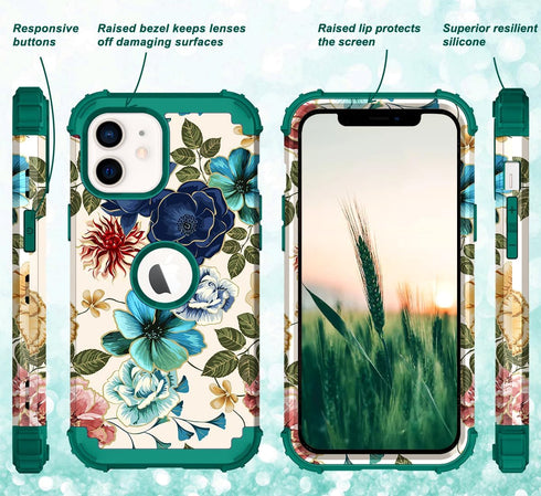 Hocase for iPhone 12 Case/iPhone 12 Pro Case, with 2pcs Screen Protectors and 2pcs Camera Protectors, Shockproof Heavy Duty Soft Silicone Rubber+H...