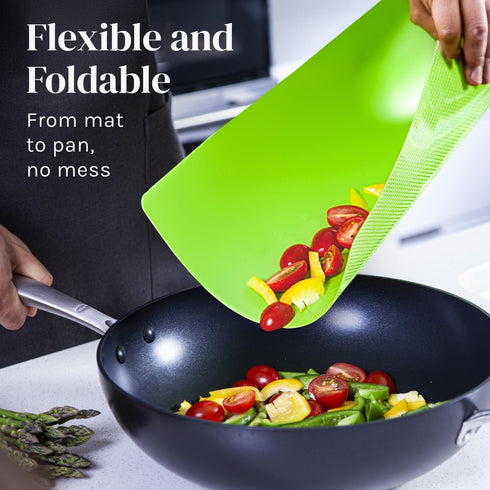 Extra Thick Flexible Plastic Cutting Board Mats with Food Icons & EZ-Grip Waffle Back, (Set of 6) Dishwasher Safe Vibrant...