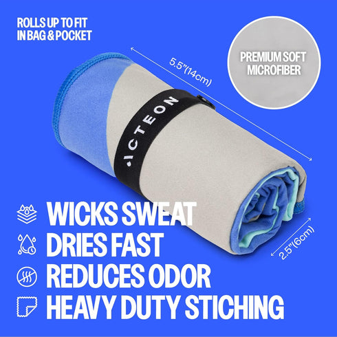 Microfiber Gym Towel & Wet Bag Travel Set, Large Quick Dry Silver ION Odor-Free Mega Absorbent Fiber, Fast Drying Men & Women Workout Gear for Bod...