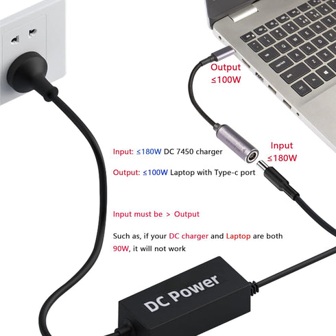 SinLoon PD 100W DC 7.4mm x 5.0mm Female(7.4 x 0.6mm) Input to USB Type C Male Power Charging Cable, 100W DC7450 to Type C Cable with PD Automatic ...