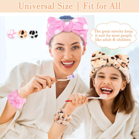 9PCS Coral Headband for Washing Face with Wristband Kit,Bowknot Makeup Headband for Women Girls, Super Soft Spa Headband with Wristband for Face W...
