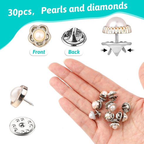 30PCS Women Shirt Brooch Buttons Cover up Anti-Exposure Fixed Brooches Pearl Decorative Pins Buttons for Coat Dress Clothes...