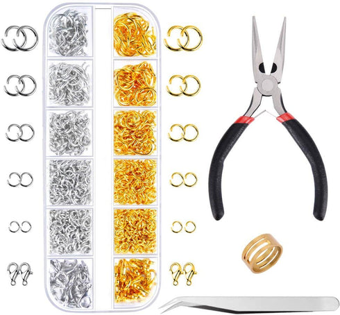 Paxcoo 1200Pcs Open Jump Rings and Lobster Clasps Jewelry Findings Kit with Pliers for Jewelry Making (Silver and Gold)...