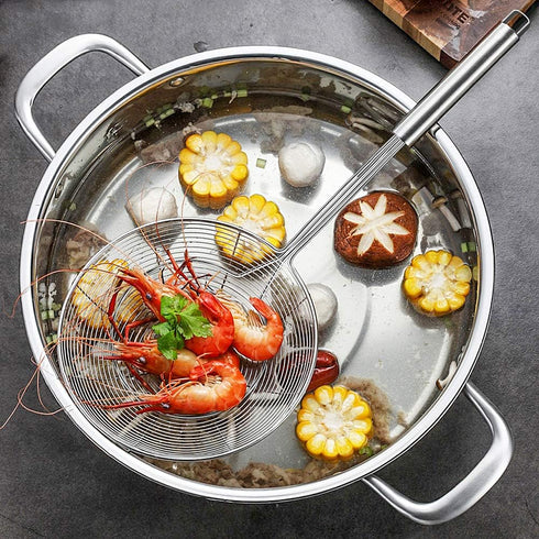 YFWOOD 7 Inch Spider Strainer Skimmer, Reinforced Double Coil Wire Skimmer with Large Handle Solid Stainless Steel Strainer Ladle,for Kitchen Deep...