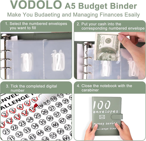 100 Envelopes Money Saving Challenge Binder,100 Day Storage Budgeting Binder Budget Book Cash Saving Challenge Box kit with Pouches,Family Emergen...