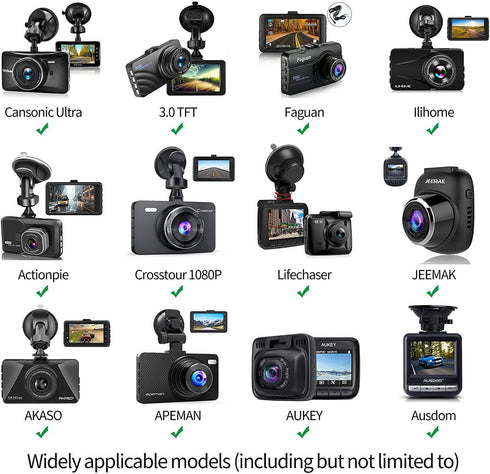Dash Cam Suction Mount with 15+ Swivel Ball Adapters Compatible with Rexing V1, UGSHD, Falcon F170, KDLINKS, Vantrue, APEMAN, Z-Edge, Roav, Old Sh...