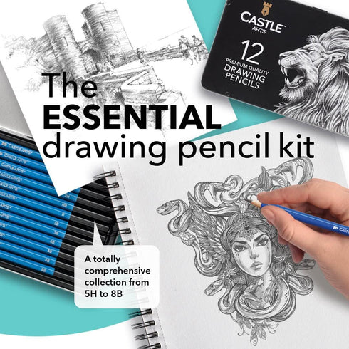 Castle Art Supplies 12 Piece Graphite Drawing Pencils Kit | for Adult Artists – Beginners and Advanced | Presented in Attractive, Compact, Sturdy ...