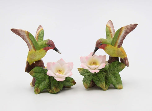 Fine Porcelain Hummingbird with Apple Cherry Blossom Flowers Taper Candle Holder Pair Figurine, 3-5/8" H...