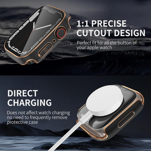3 Pack Waterproof Case for Apple Watch Series 9 8 7 45mm with Tempered Glass Screen Protector, Hard PC Bumper Protective Face Cover for iWatch 45 ...