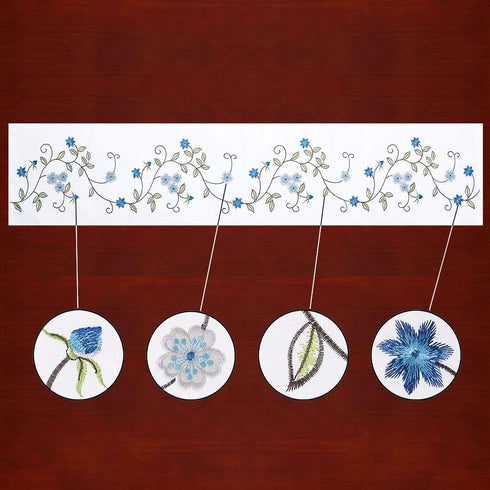 Simhomsen Double Thickness Rustic Embroidered Floral Table Runners for Spring and Summer, Dresser Scarf (Blue, 14 × 53 Inch)...