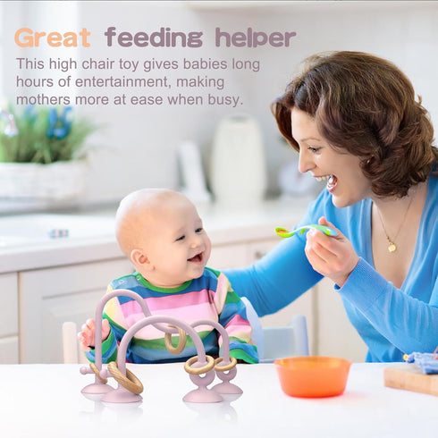 Baby Teething Toy, High Chair Suction Cup Toys for Infant Toddlers 0-6M, Food Grade Silicone Teether, Educational Parent-Child Baby Toys, Montesso...