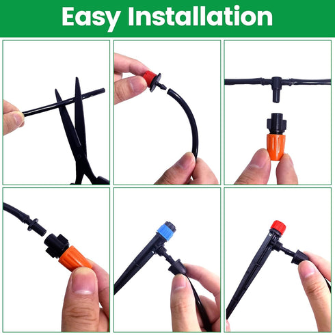 160 Pcs Adjustable Drip Irrigation Emitters, Misting Nozzles, Micro Irrigation Drippers, Sprayers, Barbed Connectors, Universal Parts for 1/4" Dri...