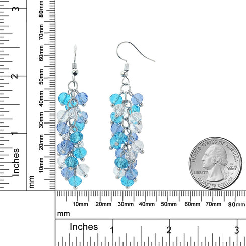 Gem Stone King 2 Inch Ocean Blue Cluster Faceted Crystal Dangle Hook Earrings For Women 2 Inch...