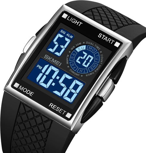 Men's Luminous Square Digital Sports Watch Waterproof Countdown Multi-Function Watch...