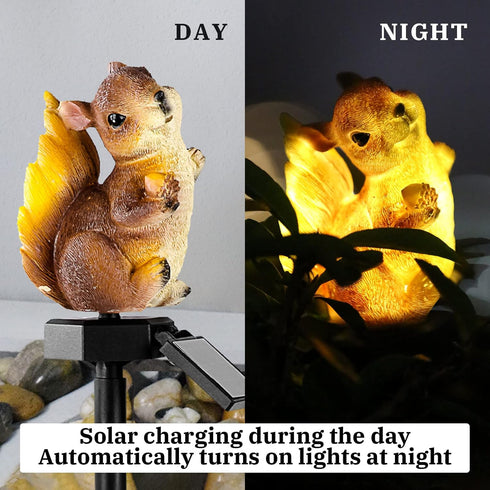 Garden Solar Light Outdoor Decor, Resin Squirrel Solar LED Light for Outdoor, Animal Waterproof Light for Flower Fence Lawn Passage Walkway Courty...