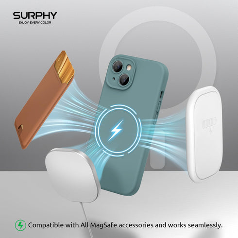 SURPHY Designed for iPhone 15 Case Compatible with MagSafe (6.1 inch 2023), with 2 Pack Screen Protector, Liquid Silicone Phone Case (Camera Prote...