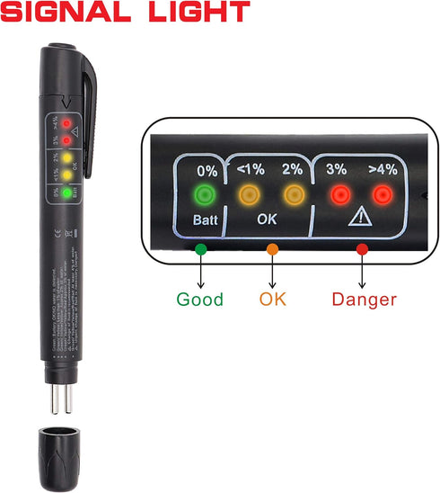 2pcs Brake Fluid Tester Pen Hydraulic Fluid/Liquid/Oil Moisture Analyzer with 5 LED Indicators, Auto Brake Diagnostic Testing Tool for DOT3 DOT4 B...