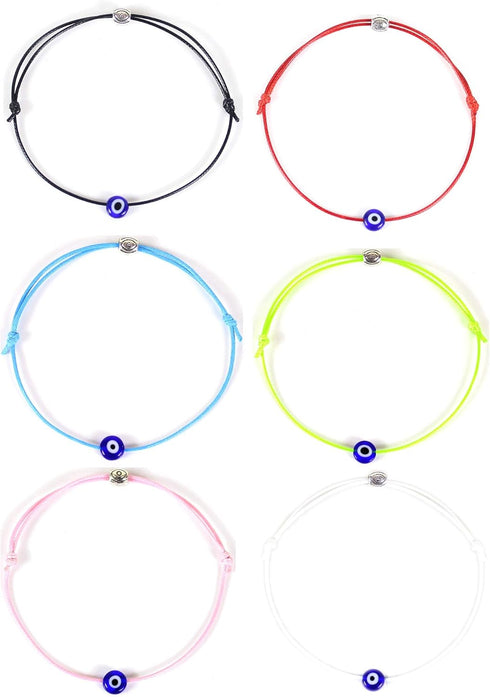 HUNO 6Pcs/Set Evil Eye Ankle Bracelet Lucky Amulet Blue Eye Waterproof String Anklets for Women Kabbalah Protection Jewelry-A...