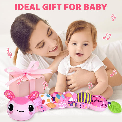 Baby Toys for 0-3-6-9-12 Months, Infant Stuffed Animal, Multi-Sensory Plush Toys, Tummy Time Musical Caterpillar Toy for Newborn, Soft Toys with C...