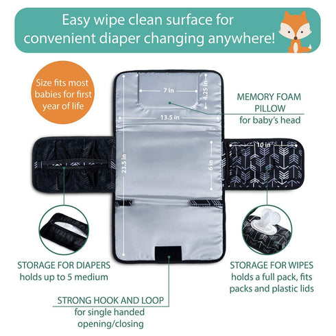 Portable Changing Pad - Waterproof Travel Baby Diaper Changing Pad, Mat Foldable, Wipes Pocket, Gifts...