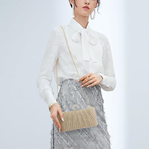 Simcat Women Gold Clutch Purses Glitter Evening Handbag Pleated Evening Bag for Lady Formal Bridal Wedding Prom...