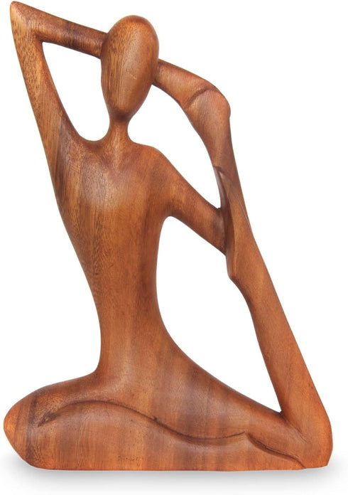 NOVICA Brown Suar Wood Yoga Sculpture, 7.75" Tall 'Yoga Stretch'...