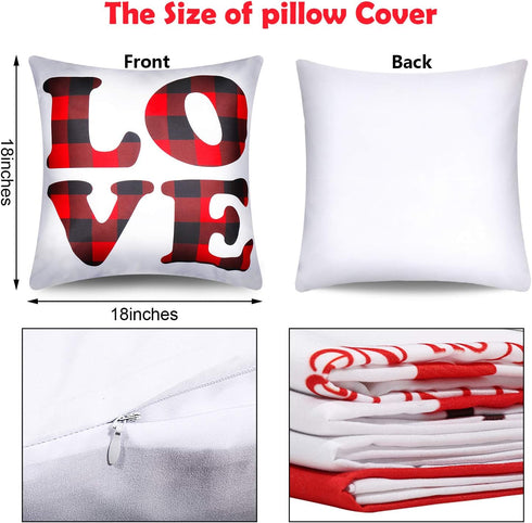 Set of 4 Valentine Throw Pillow Cases 18x18 Inch Romantic Red Heart and Love Cushion Covers for Anniversary Wedding Bedroom Living Room Sofa Couch...
