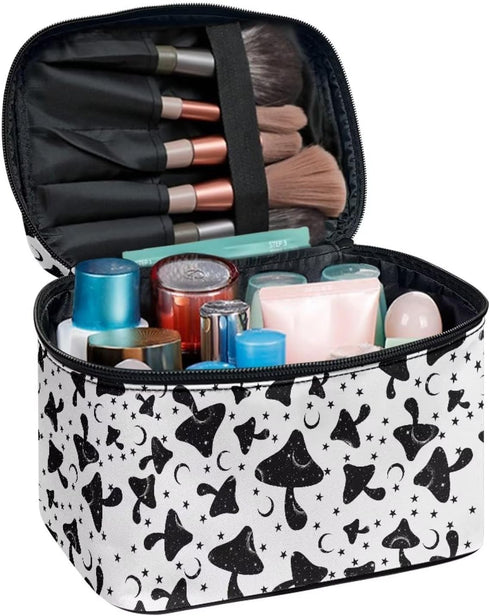 Gothic Mushroom Makeup Bag Large Opening Design Makeup Bag Cosmetic Organizer Storage Case Makeup Organizer Bag for Travel with Makeup Brushes Com...