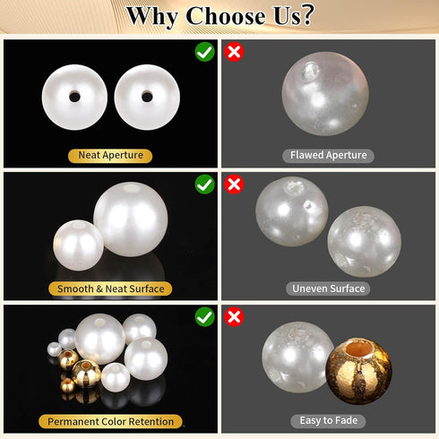 ROADPLUM 1947 Pcs Pearl Beads for Jewelry Making, White and Gold Beads for Crafts with Holes, Gold Filled Beads for Bracelets Making Kit, Multi-Si...