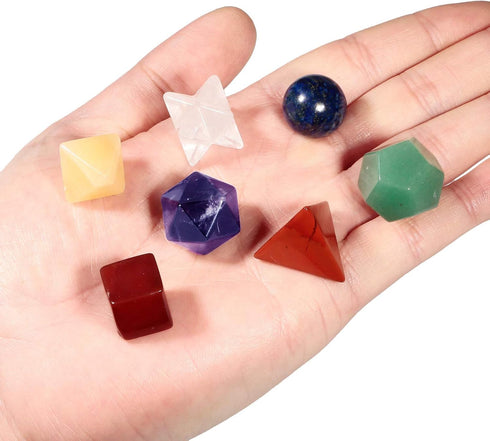Amogeeli 7 Chakra Crystal Platonic Solids Sacred Geometry Set, Healing Stone Gift Kit with Merbaka Star...