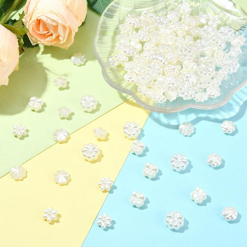 Stiesy 200 Pcs Assorted Flower Beads Bulk ABS Imitation Pearl Beads Rose Flower Loose Beads for Beading Necklace Bracelet Earring Phone Strap Jewe...