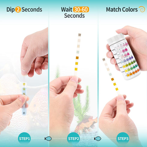 7 in 1 Aquarium Test Kit for Freshwater and Saltwater - 125 Aquarium Test Strips with Test Tube & Thermometer - Fast & Accurate Water Testing Stri...