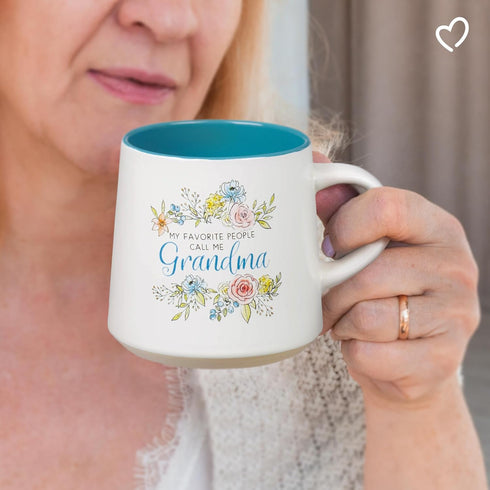 WITH LOVE My Favorite People Call Me Grandma Clay Base Ceramic Coffee Mug for Grandmothers Floral Peach & Ivory Cup for Coffee/Tea, Dishwasher Mic...