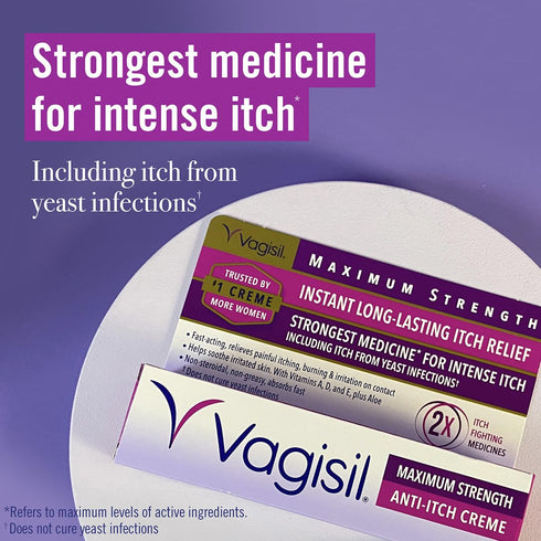 Vagisil Maximum Strength Feminine Anti-Itch Cream with Benzocaine for Women, Helps Relieve Yeast Infection Irritation, Gynecologist Tested, Fast-a...
