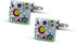 Silver Plated Cufflinks for Men Colorful Rainbow Crystal Cuff Links Wedding Gift...