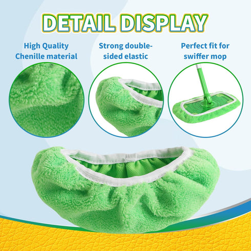 Reusable 100% Chenille Mop Pads Compatible with Swiffer Sweeper Mop, Wet and Dry Flat mop Cover, 3 Pack Washable Swiffer Pads for Surface/Hardwood...