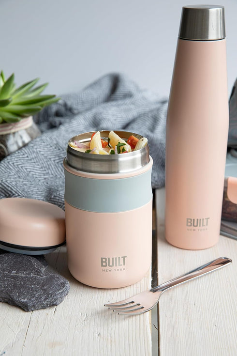 BUILT Food Flask, Vacuum Insulated Food Flask for Hot and Cold Foods, Double Wall Stainless Steel, 473ml, Pale Pink...