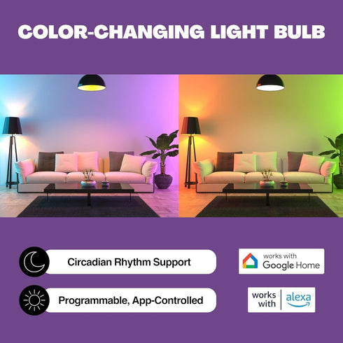 NorbSMART Smart Light Bulb LED - Color Changing Light Bulbs, Tunable Day and Night Spectra, Works with Alexa, Echo & Google Home Assistant, 9W, A1...