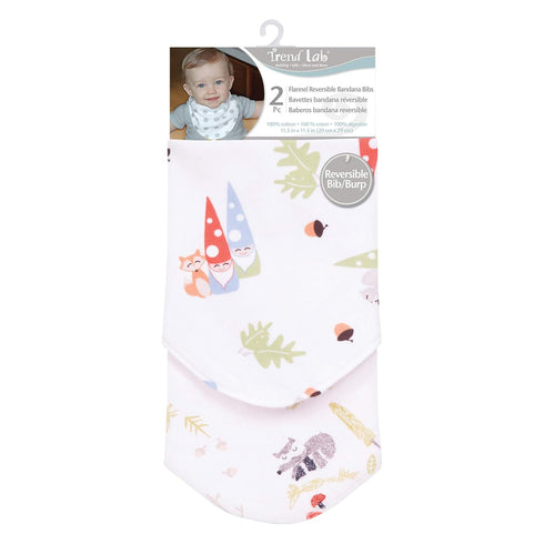 Woodsy Gnomes 2 Pack Reversible Flannel Bandana Bib Set-Gnomes/Plaid, Winter Woods/Chevron Prints, Navy, Gray, Blue, Red, Green, 100% Cotton Flann...
